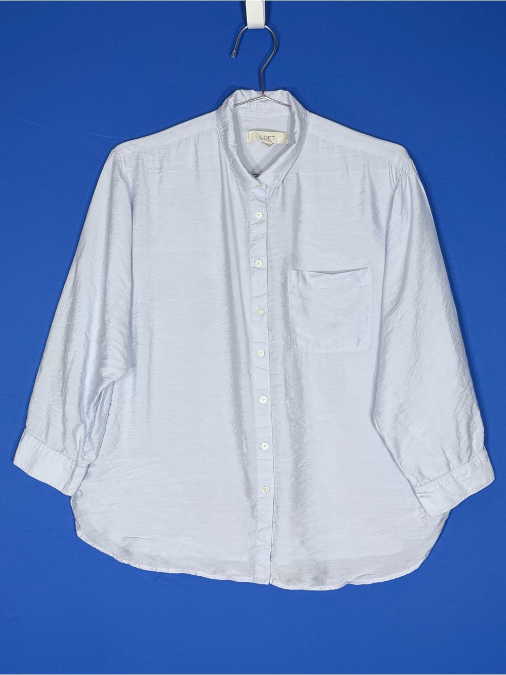 🩵 LOFT Powder Blue Band Collar Button Down Blouse Medium